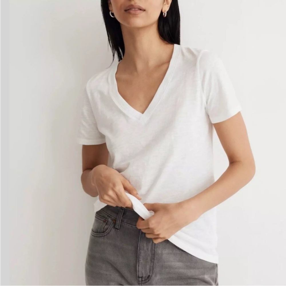 Madewell White Short Sleeve V-Neck Relaxed Slub Tee XXL NWT
